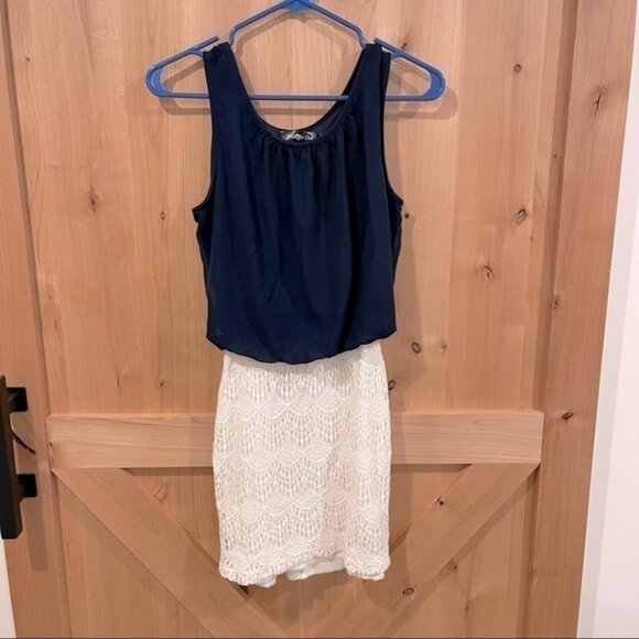 𝅺MIDNIGHT Doll Francesca’s navy blue and white lace dress - Picture 1 of 3